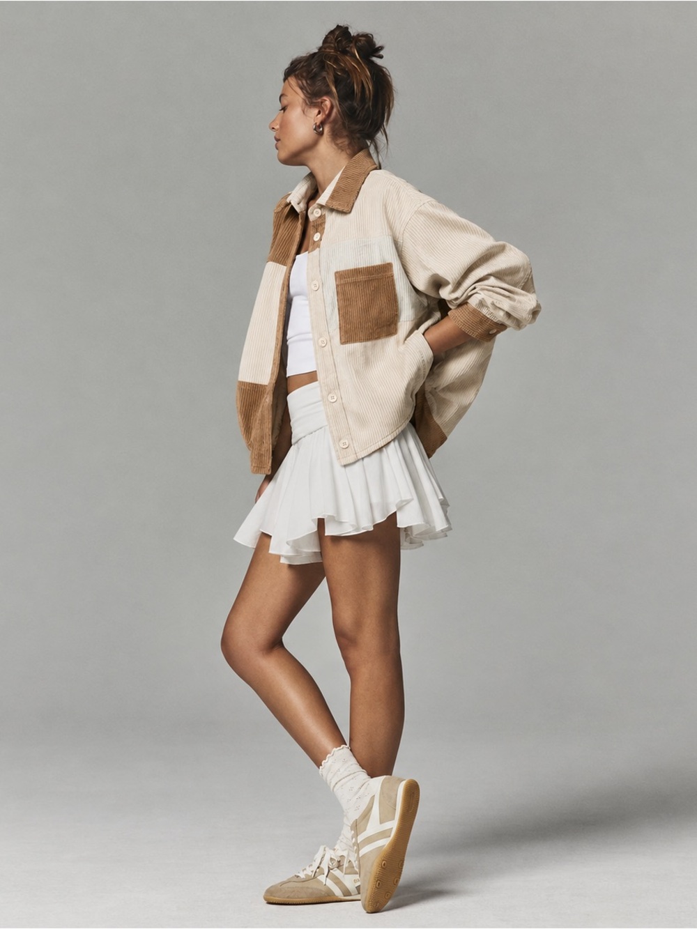 Rue21 Colorblock Corduroy Shacket Oversized Boho Neutral Button Up Shirt Jacket